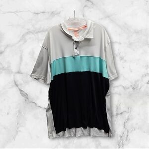 The Foundry Supply Co. Mens 3XL White Aqua Navy Polo Short Sleeve Striped Shirt